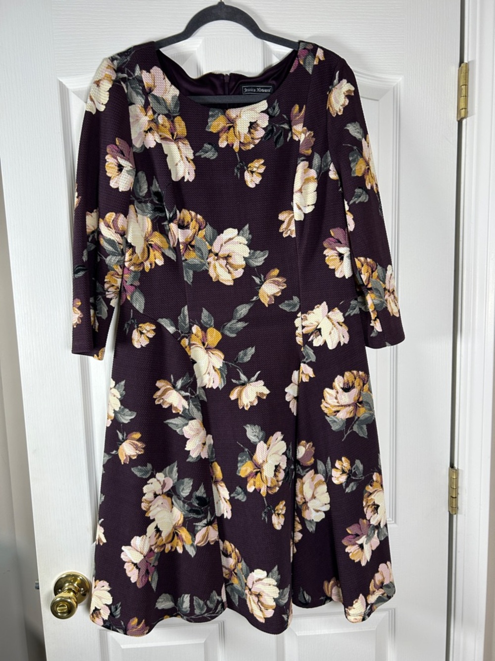 Jessica Howard Plum Floral Fit-and-Flare Lined Dress size 14